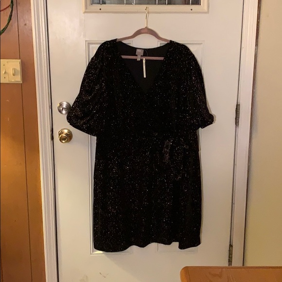 ASOS glitter black velvet puff sleeve dress 🖤✨ - Picture 2 of 6